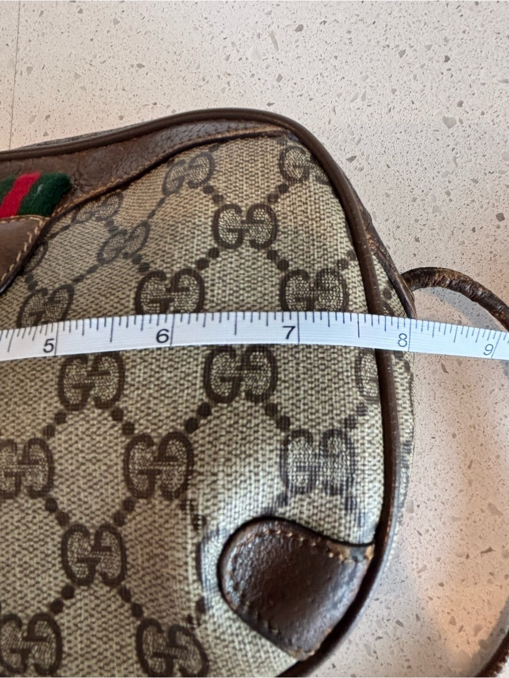 Gucci Beige/Brown Monogram Crossbody with Green-Red Web - Picture 2 of 16